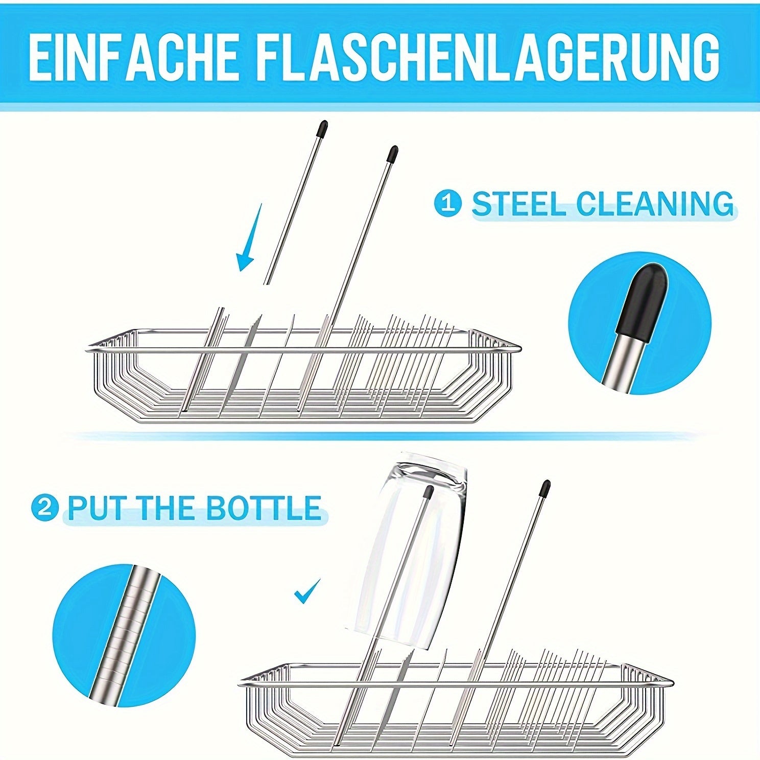 10 dona 8.54 dyuymli idish yuvish mashinasining drenaj qafasi, zanglamaydigan po'latdan o'rnatuvchilar bilan 1 dona 7.87 dyuymli idish savat to'plami
