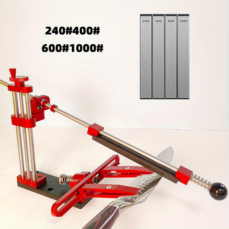 Professional Kitchen Knife Sharpener, Qizil Aluminiy Alloy, Qo'lda Ishlash, Batareyaga Ehtiyoj Yo'q, Statik Burchakli Qirqish Tizimi.