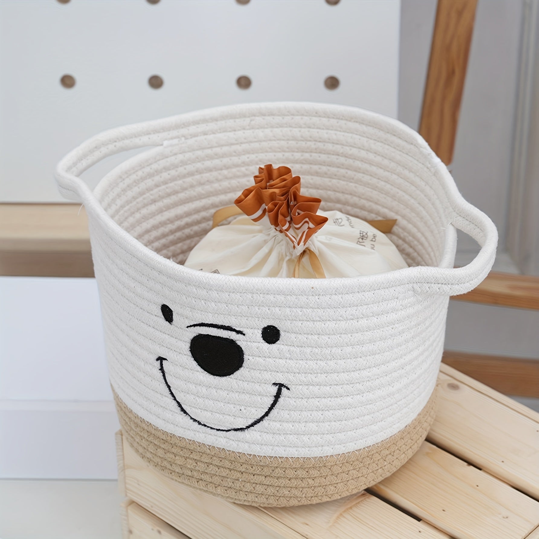 Woven Rope Storage Basket with Cartoon Design for Toys and Laundry