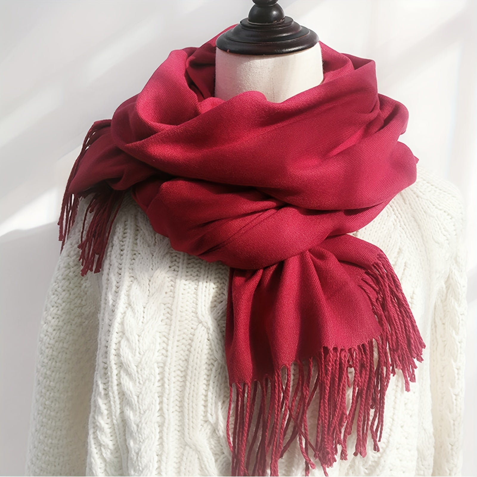 Large Lightweight Cotton Shawl with Tassels for Sun Protection and Wind Resistance in Candy Colors for Men and Women