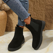 Women's Black Fleece-Lined Slip-On Ankle Boots with Cushioned Sole