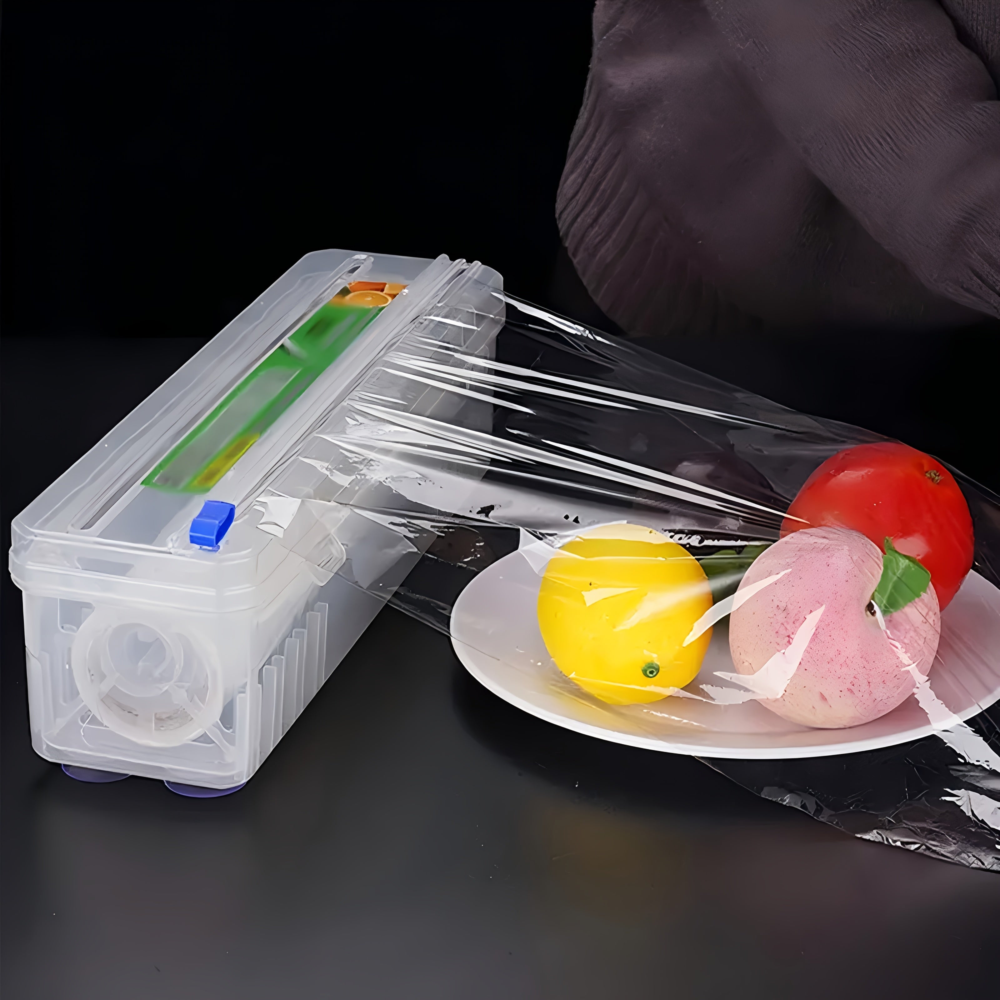 Plastic Wrap Cutter with Built-In Slicer for Kitchen Office Home Organization