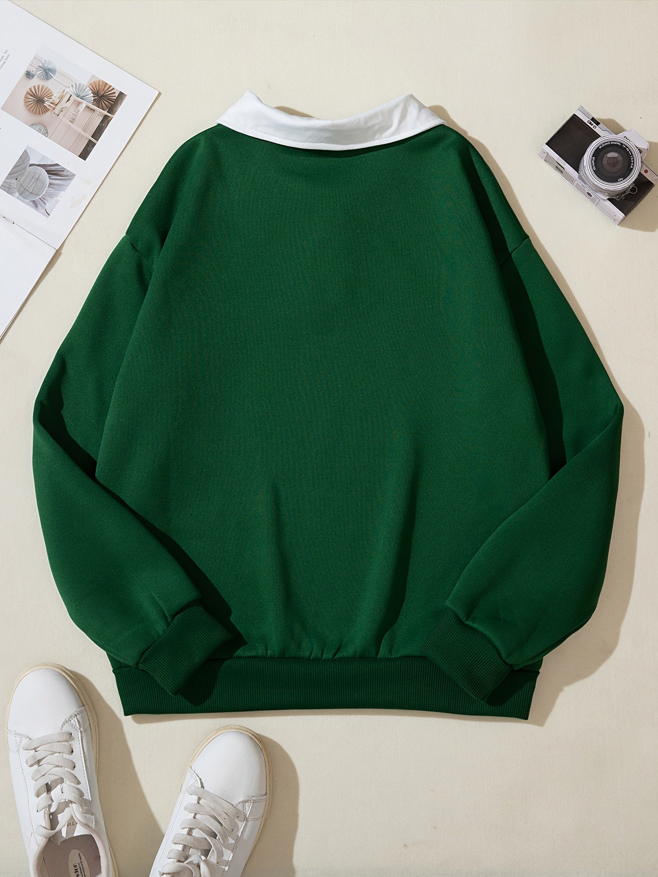 Women's All-Season Polyester Sweatshirt with Letter Print and Button Detail