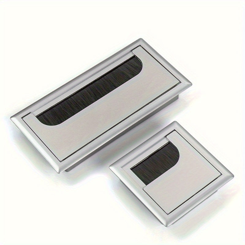 Rectangular Aluminum-Style ABS Plastic Desk Cable Management Box with Brush and Cover Plate