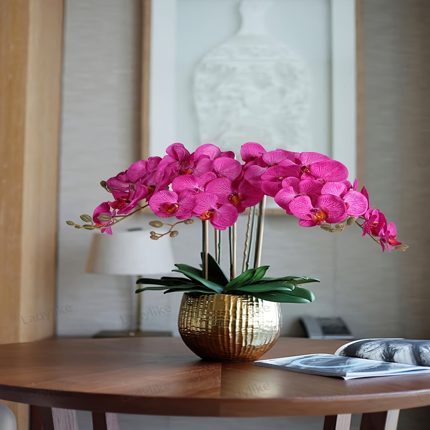 Sun'iy gul 68.58cm Yorqin binafsha qizil lateks orkide, uzoq poyasi bilan, to'ylar, uy bezaklari, partiyalar uchun