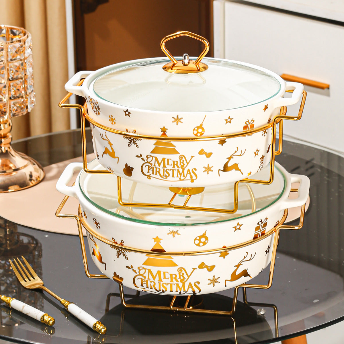 Christmas Ceramic Baking Plate and Insulated Pot Set for Baking and Cooking