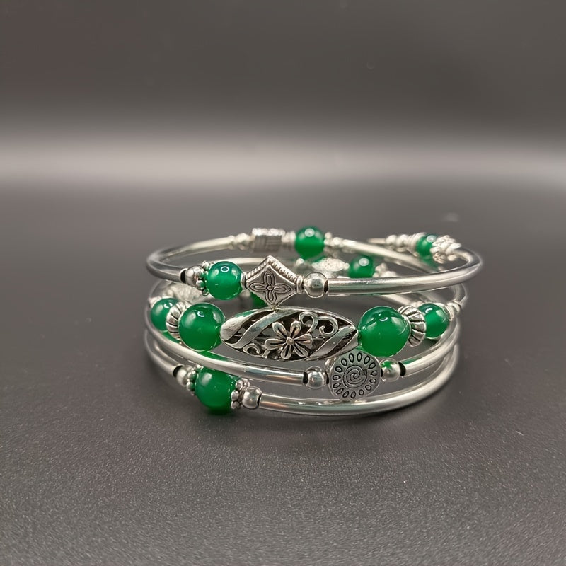 Bohemian Style Multi-Layered Crystal Bracelet with Turquoise Tiger's Eye Stones