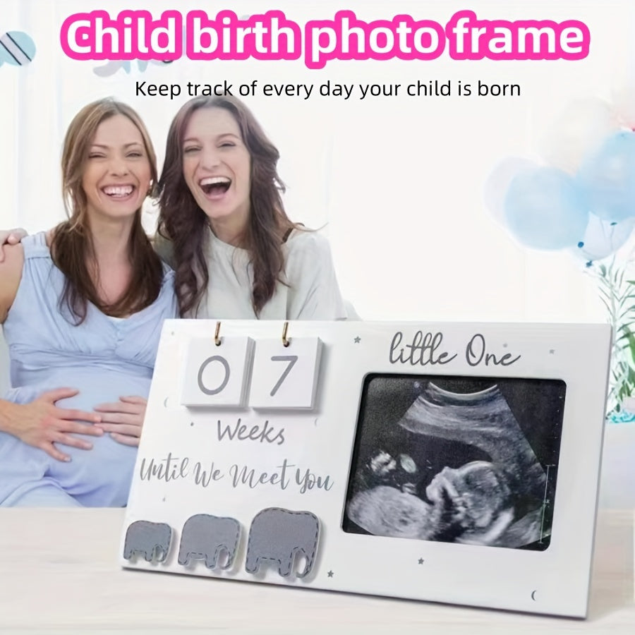 Wooden Ultrasound Photo Frame for Pregnancy Announcement and Baby Memories with Display Stand