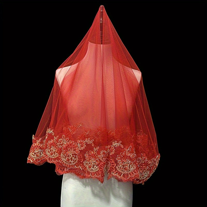 Vintage uslubdagi to'y voilki, taxt va bejirimli choyshab bilan, shaffof to'y sharf