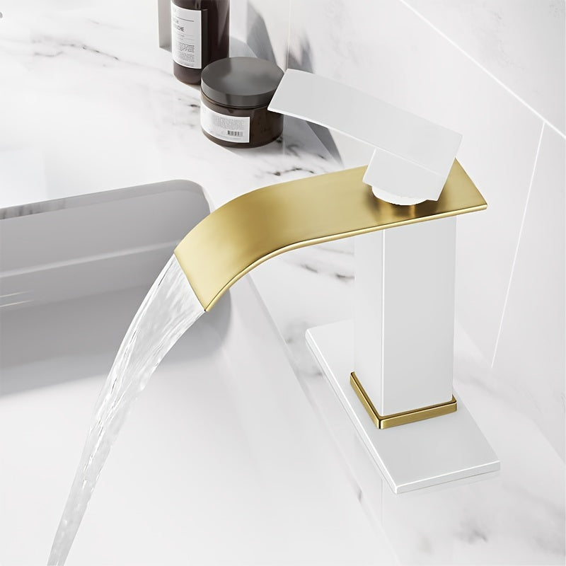 Black and Gold Stainless Steel Bathroom Faucet Single Handle Waterfall Sink Mixer with Ceramic Valve