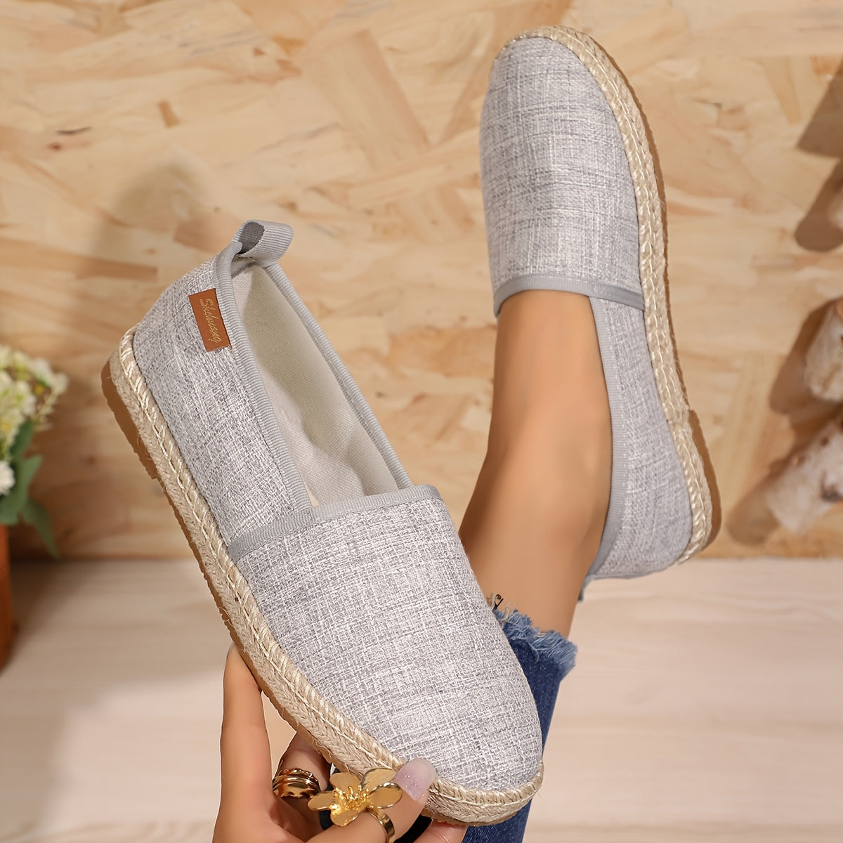 Женские туфли-слипоны на верёвочной подошве черный текстиль удобные легкие обувь