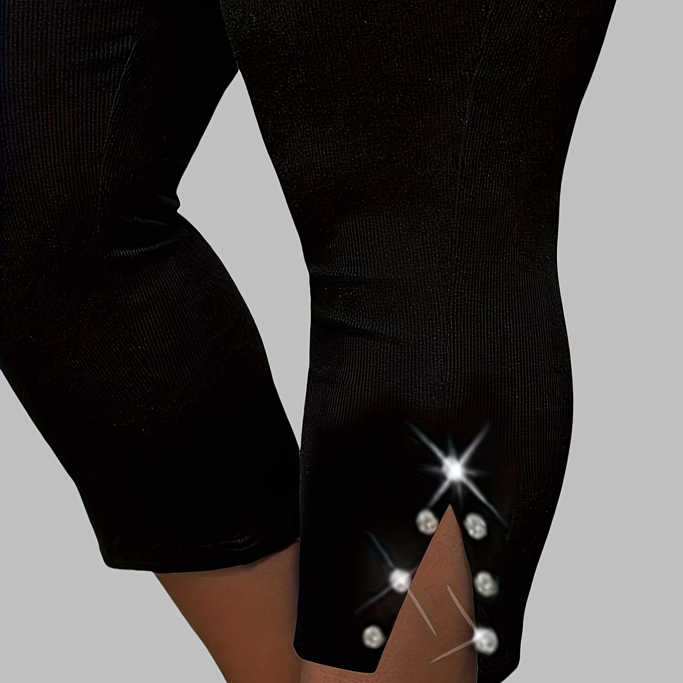 Casual Polyester Capri Pants with Rhinestone Detail and Slit Hem for Outdoor Activities