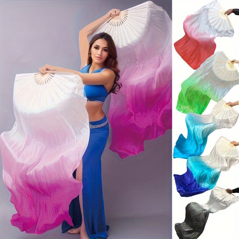 Women's Belly Dancing Fans with Gradient Silk, 180cm Long, Stage Performance and Practice