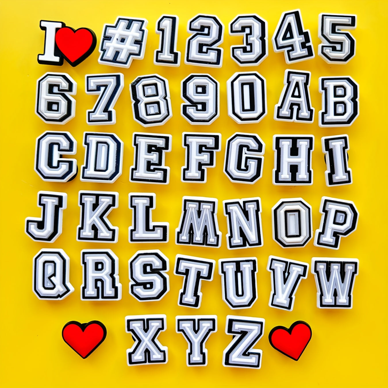 40PCS Unisex PVC Shoe Charms Black and White Alphabet Letter Number Decorations