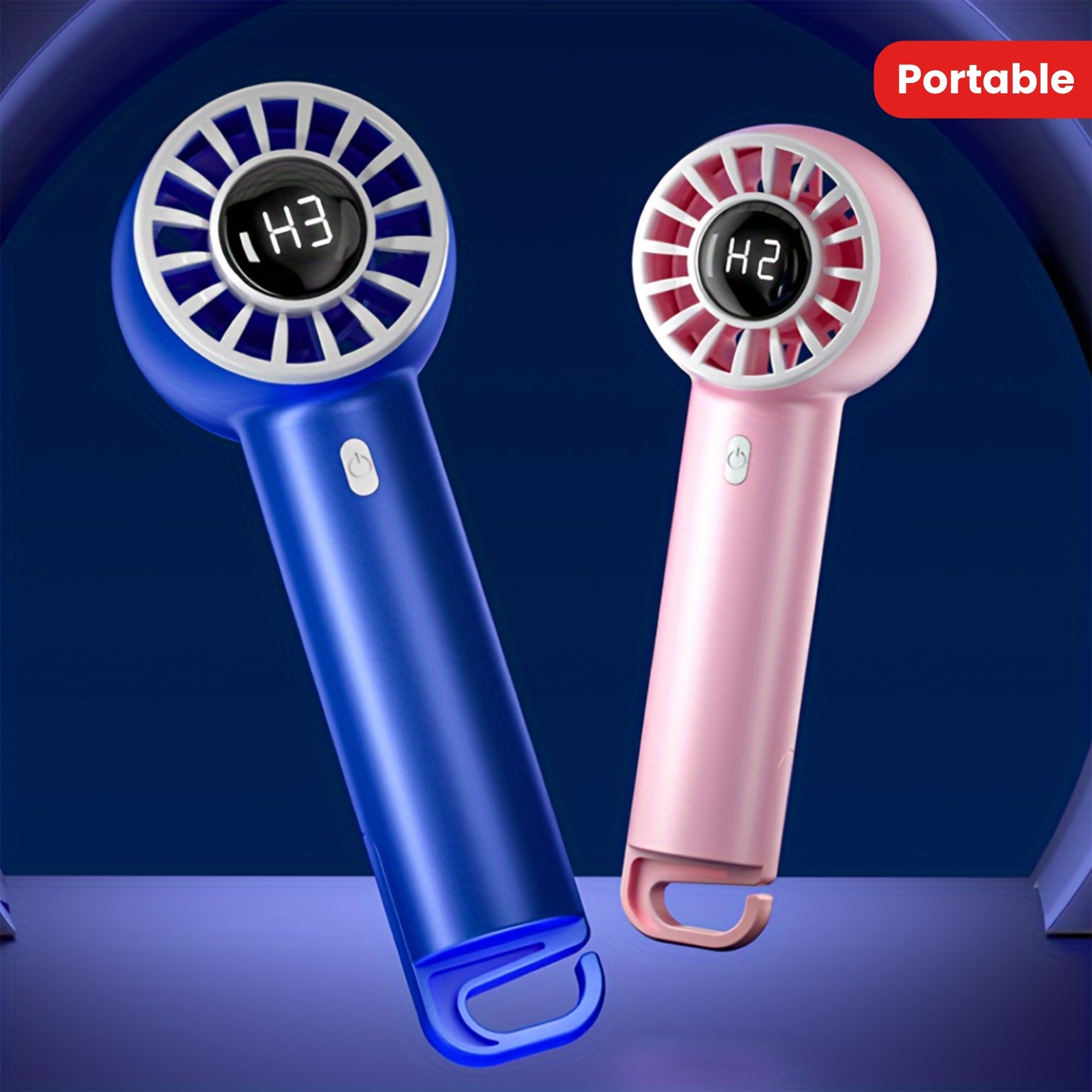 Portable Handheld Fan with Carabiner USB Battery Powered for Travel Camping Desk Bicycles