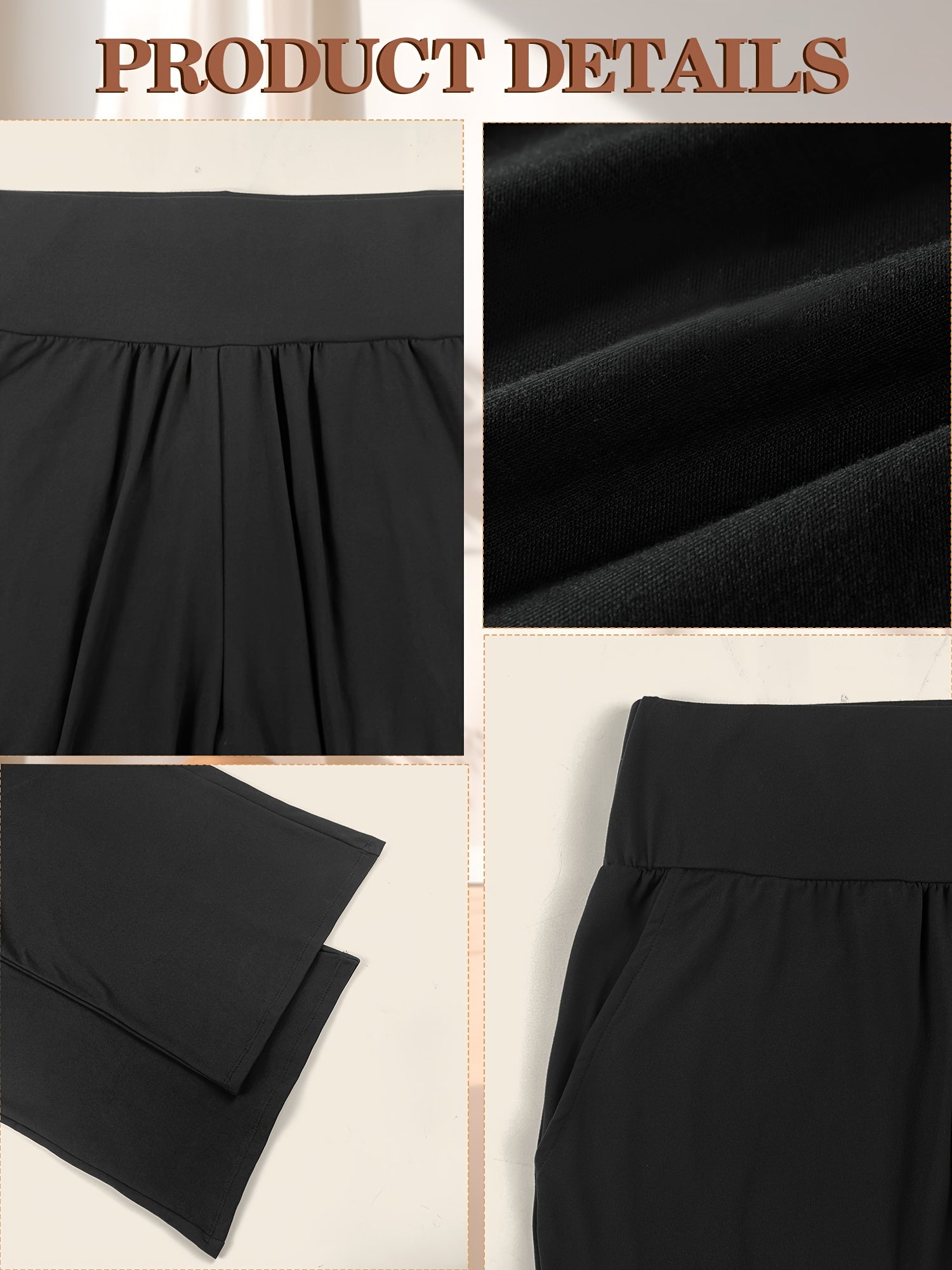 Pantalones de punto de talla grande de cintura alta y pierna ancha, casual, de poliéster, para todas las estaciones