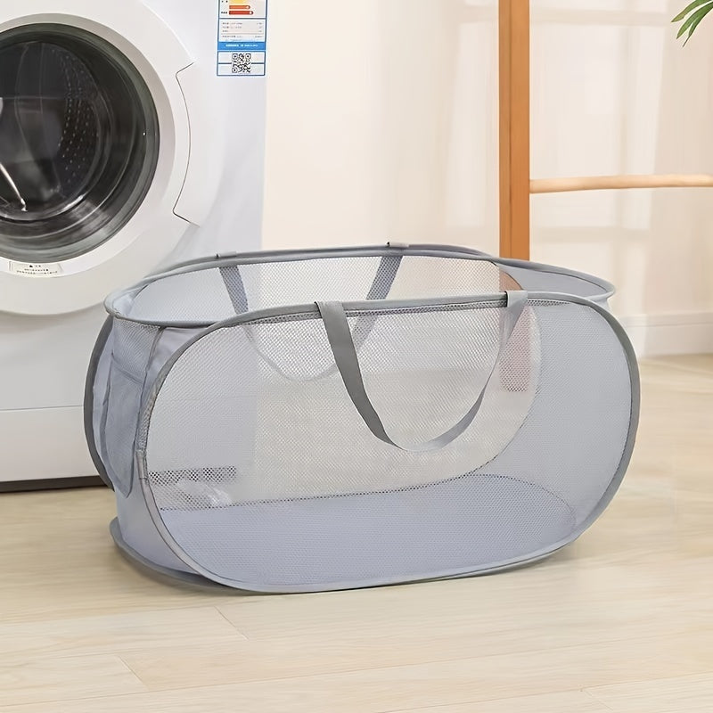 Foldable Mesh Laundry Basket with Handles for Clothes and Toys Storage