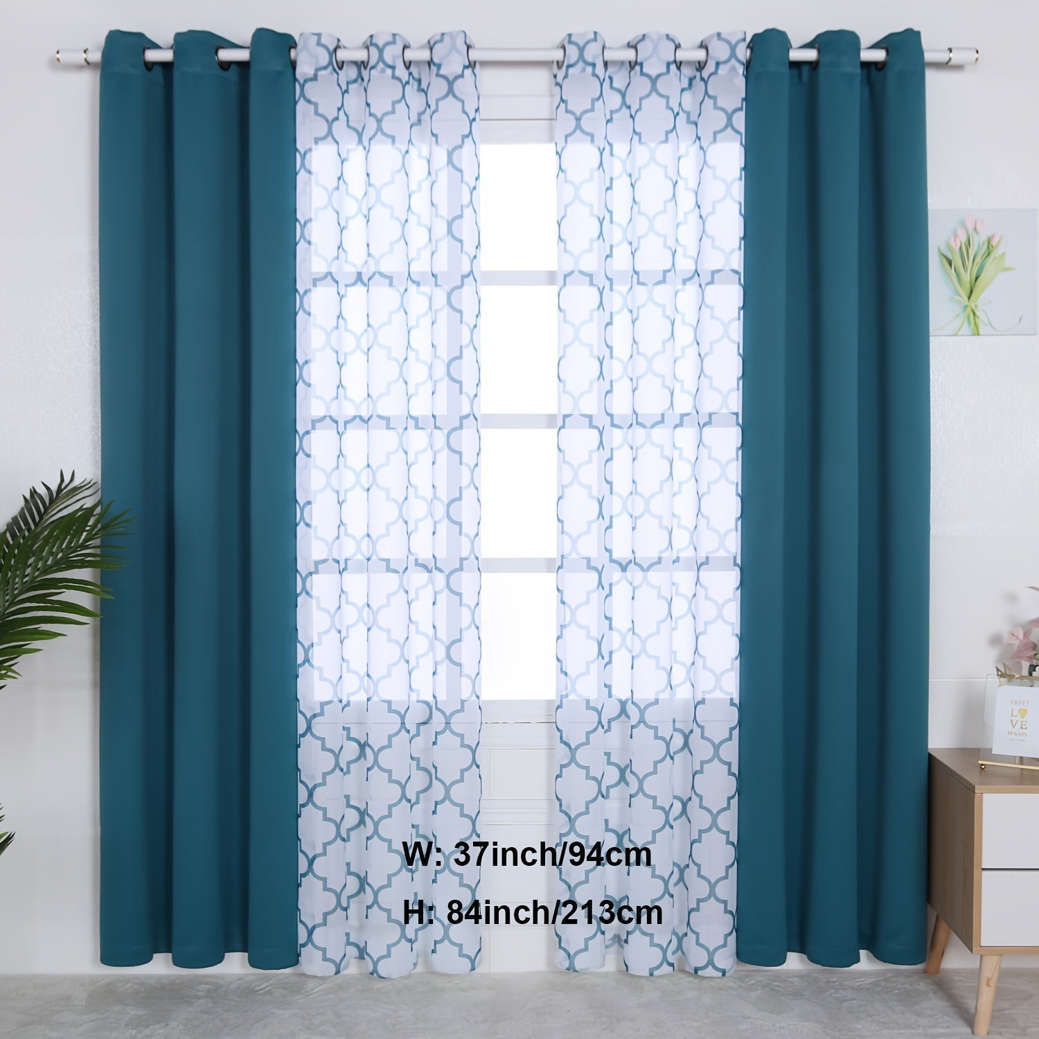 Blackout Curtains and Sheer Panels Set with Snowflake Pattern Indoor Window Decor
