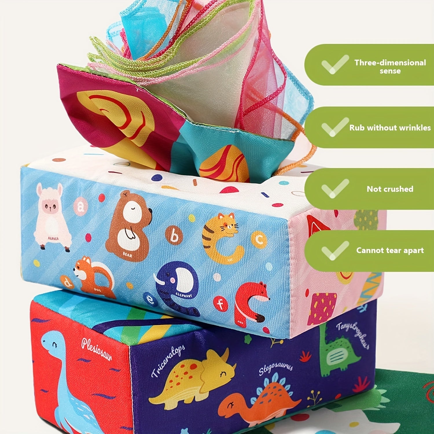 Juguetes sensoriales crujientes para el aprendizaje temprano, caja de tejidos suaves, colores surtidos