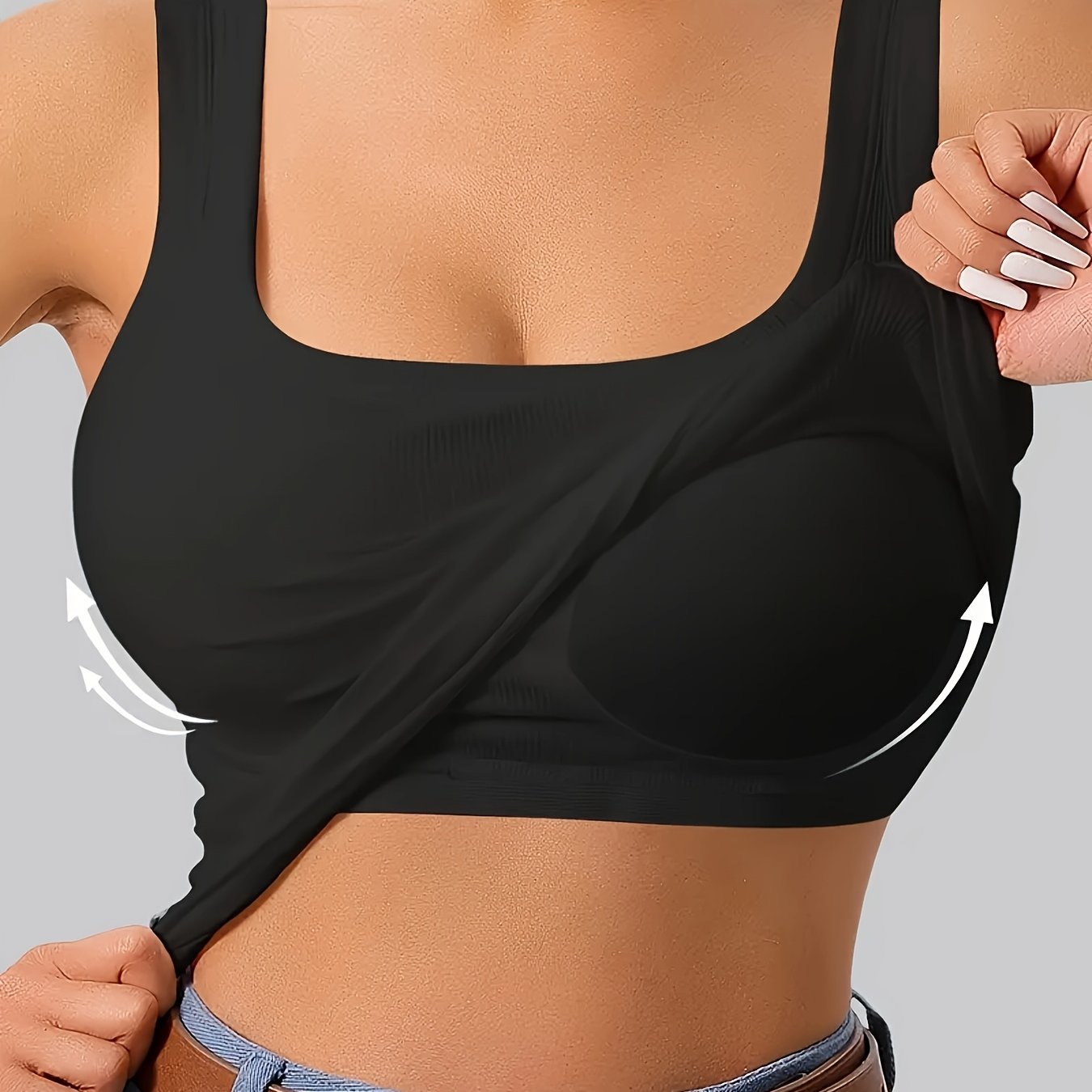 Plus Size Women's Cotton Ribbed Camisole with Built-In Padding and Chest Pad