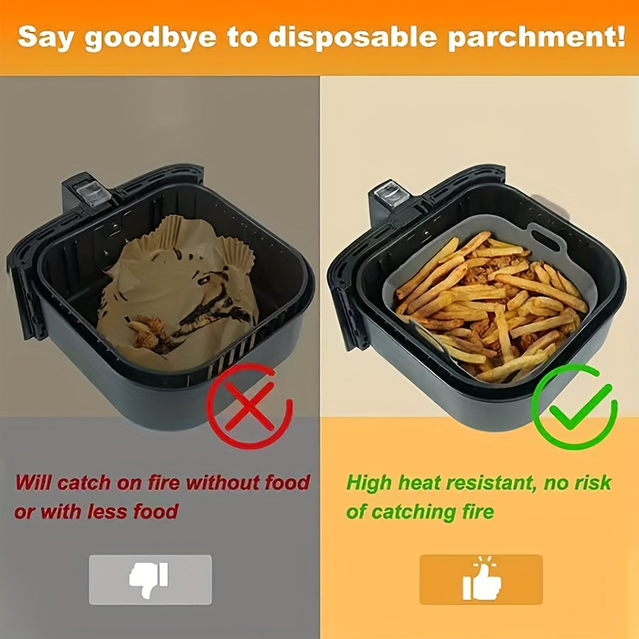 Square Silicone Air Fryer Basket Reusable Non-Stick Kitchen Accessory