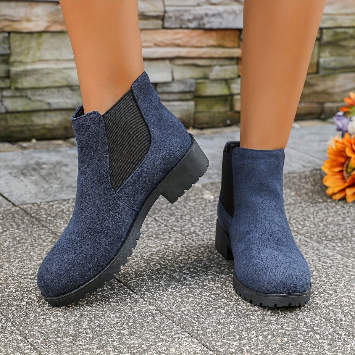 Women's Ankle Boots Leather Mid-Heel Casual Dress Shoes Black Blue Green Brown