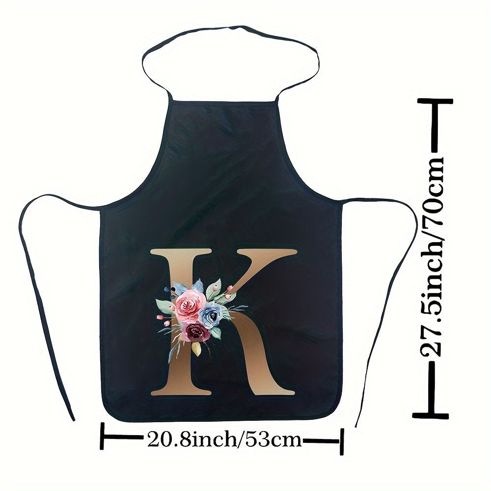Women's Floral Polyester Kitchen Apron with Letter Print and Monogram