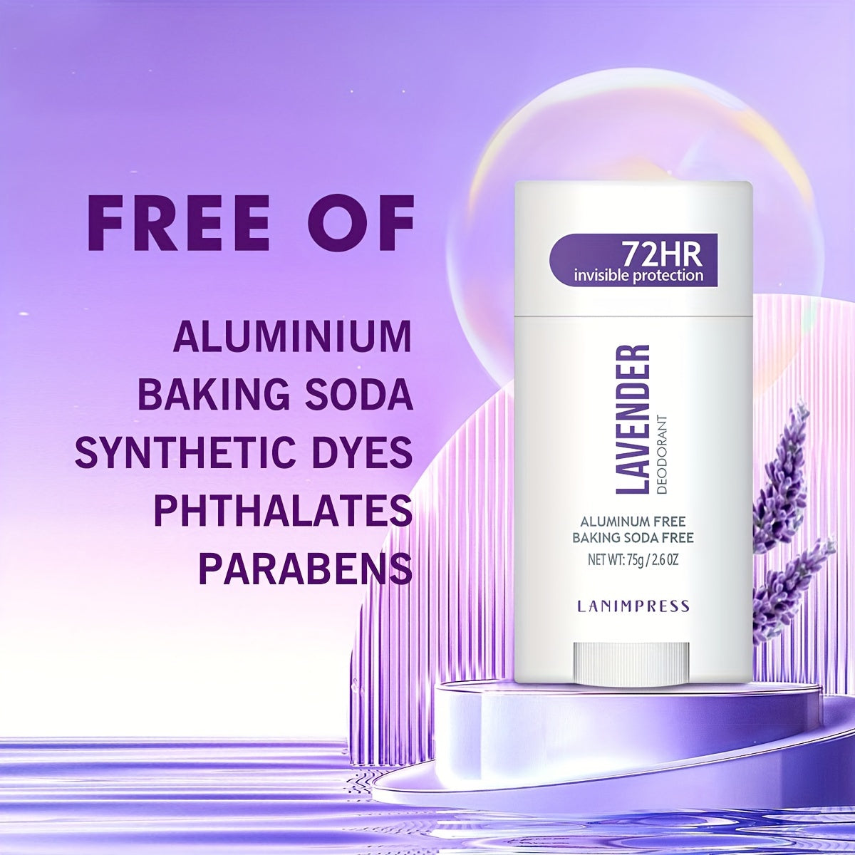 2.6oz Lavanda Deodorant Qalam - Faol turmush tarzlari uchun uzoq muddatli himoya, yangilovchi hid, tinchlantiradi va namlaydi.