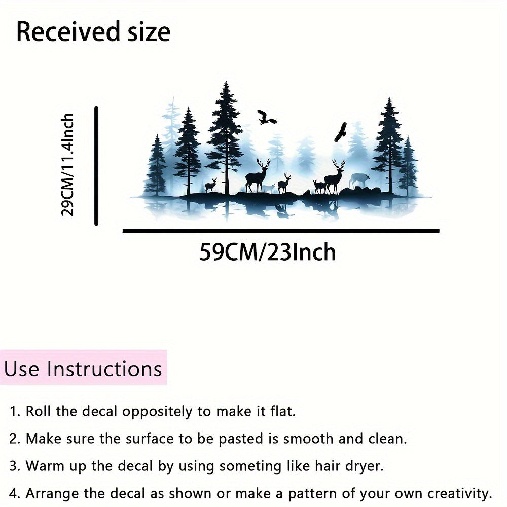 Wall Decal Pine Trees Deer Birds PVC Sticker for Home Office RV Car