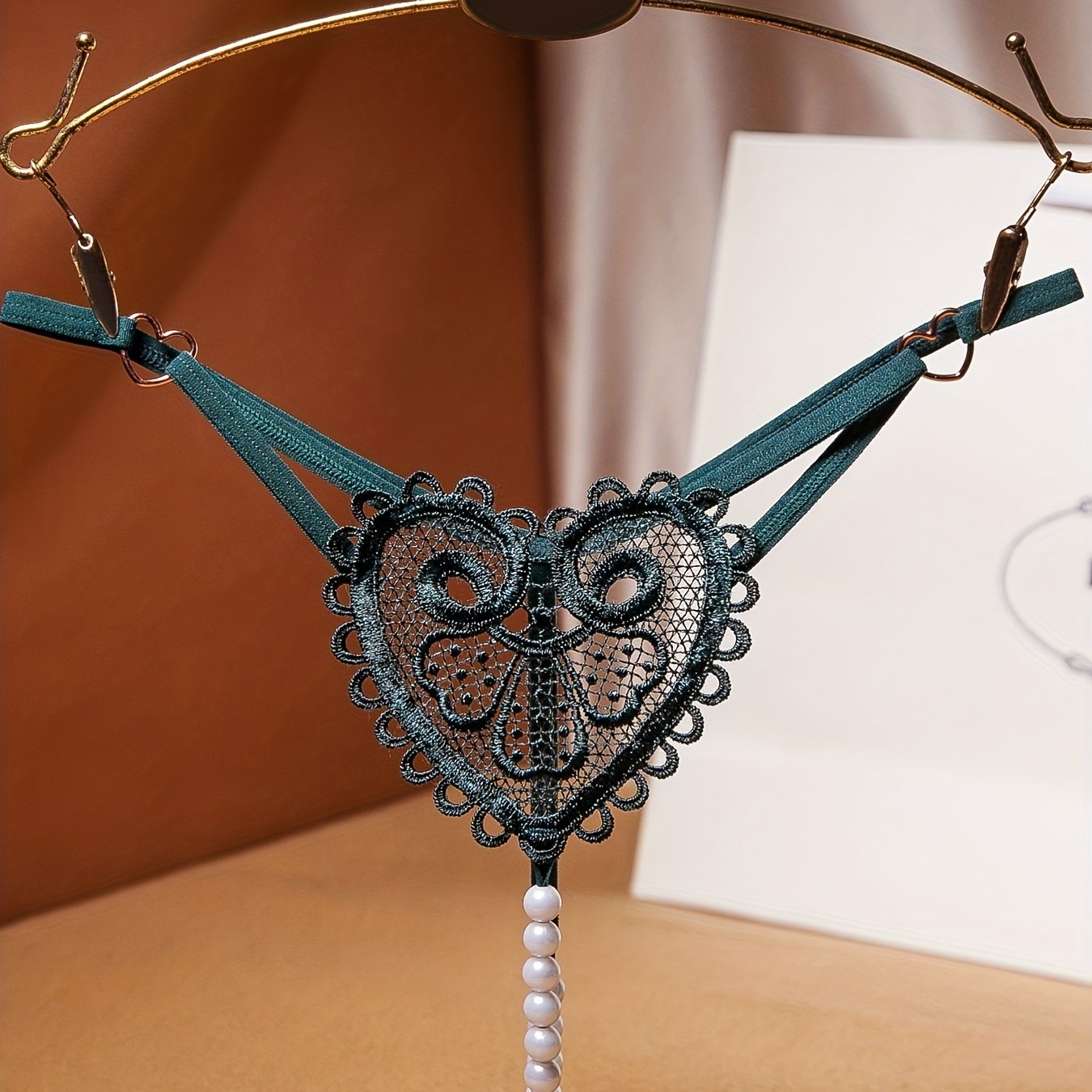 Women's Floral Embroidered Thongs See-Through Pearl Massage Lingerie