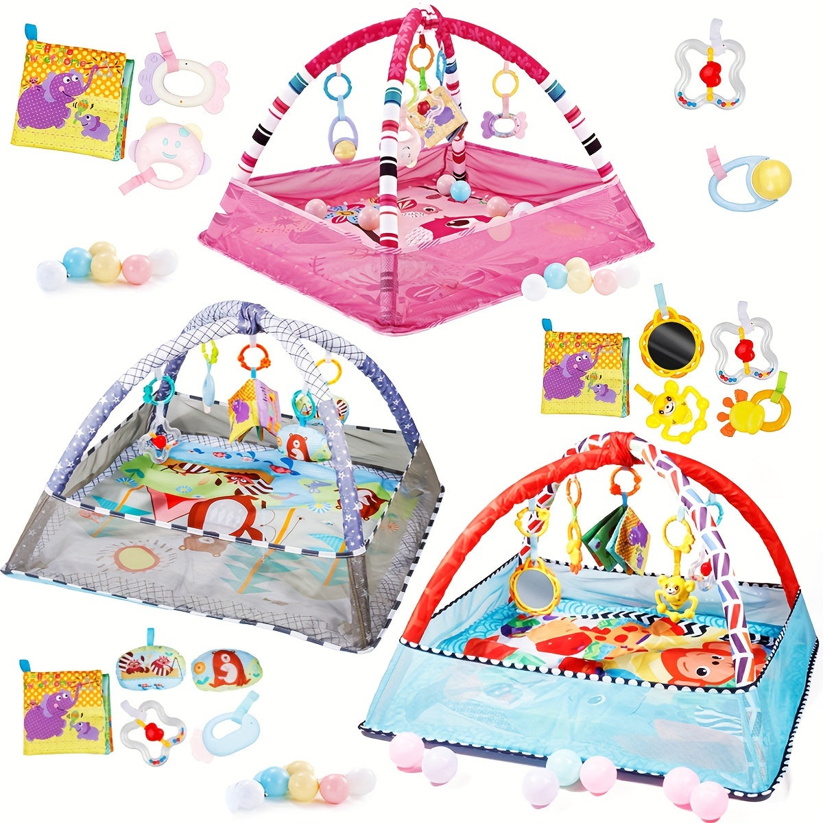 Baby Playpen Gym for Infants with Hanging Toys and Activity Mat, Tummy Time Crawling Exercise