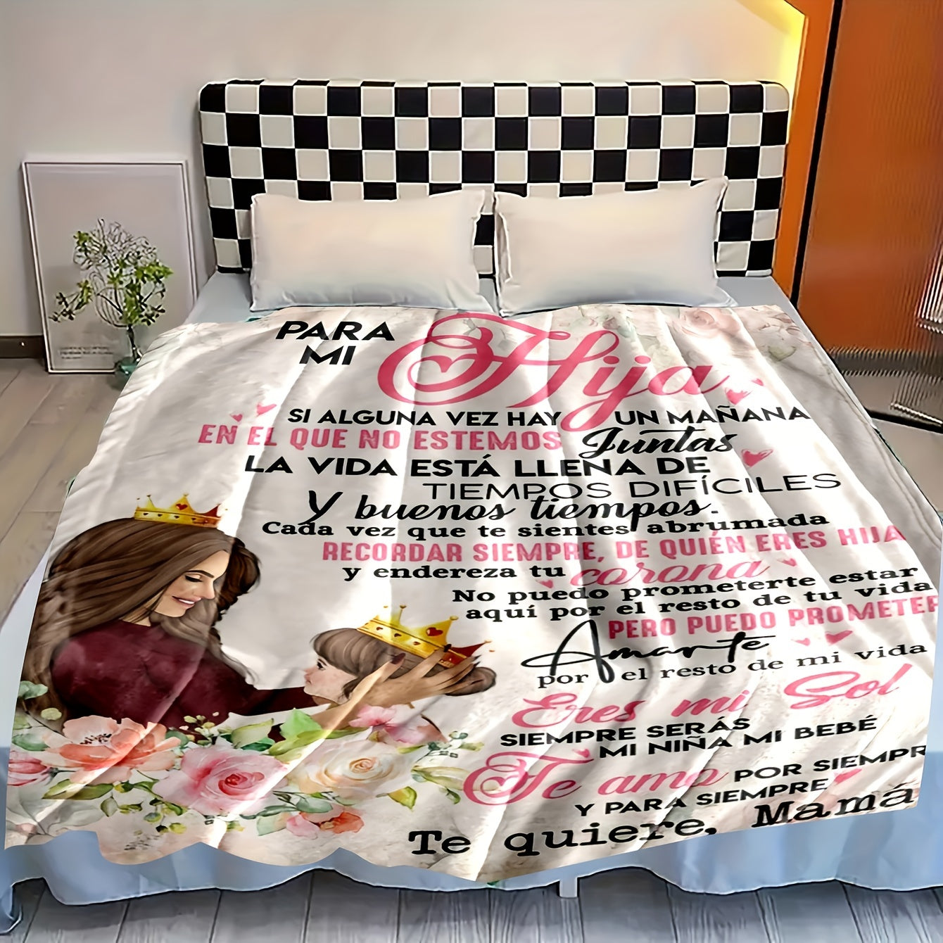 Hypoallergenic Flannel Throw Blanket with Spanish Letter Design for Daughter Durable Cozy Machine Washable All Seasons