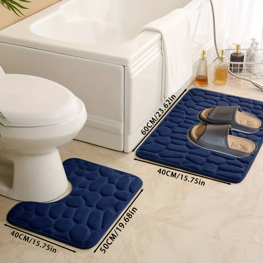 Absorbent Non-Slip Bath Mat Set with Pebbles Design for Bathroom Decor
