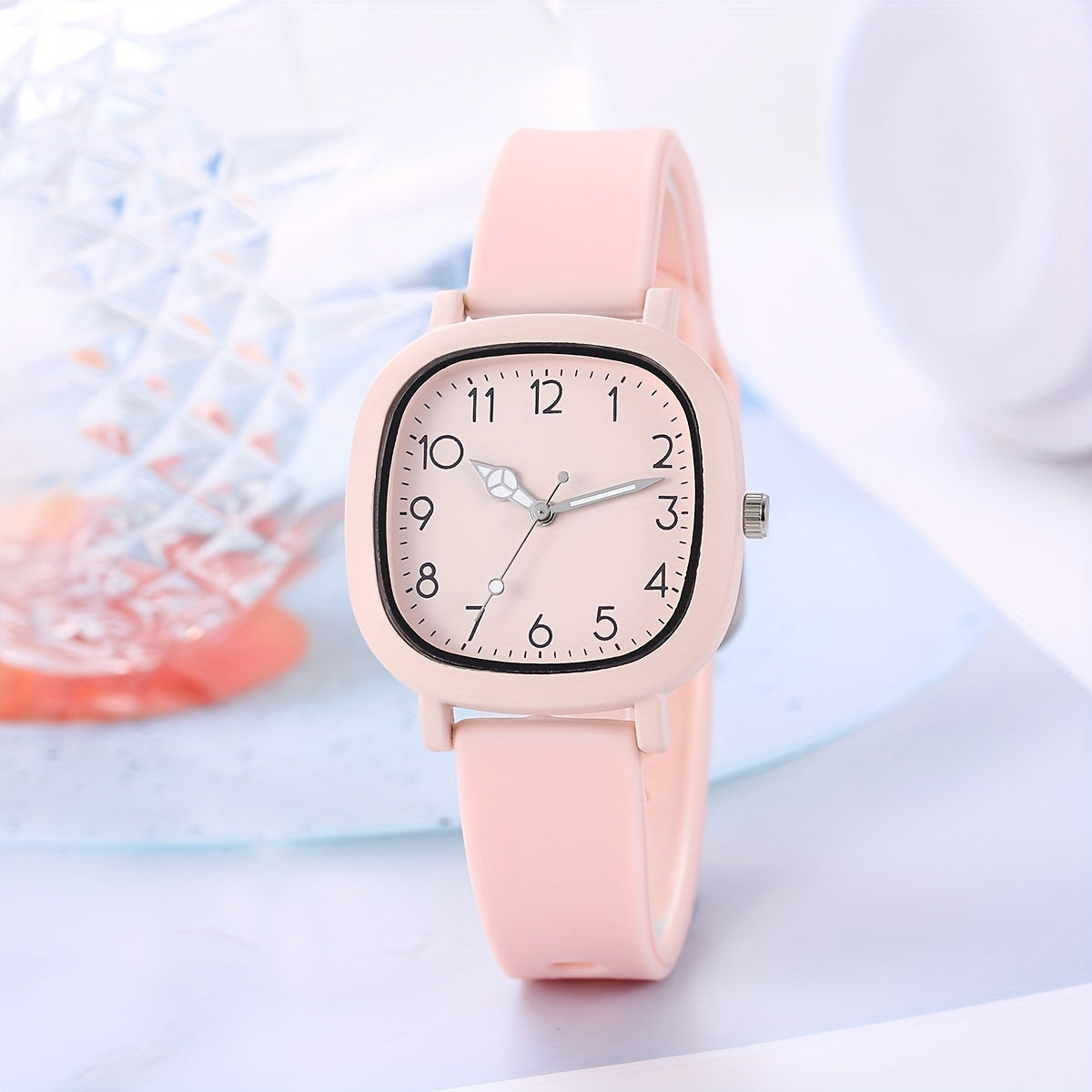 Women's Casual Square Pointer Quartz Watch with Silicone Strap in Candy Colors