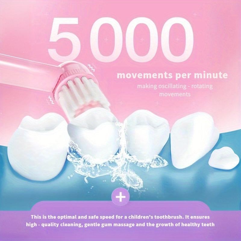 Kids Pink Electric Toothbrush Soft Nylon Bristles for Ages 3+ Battery-Powered