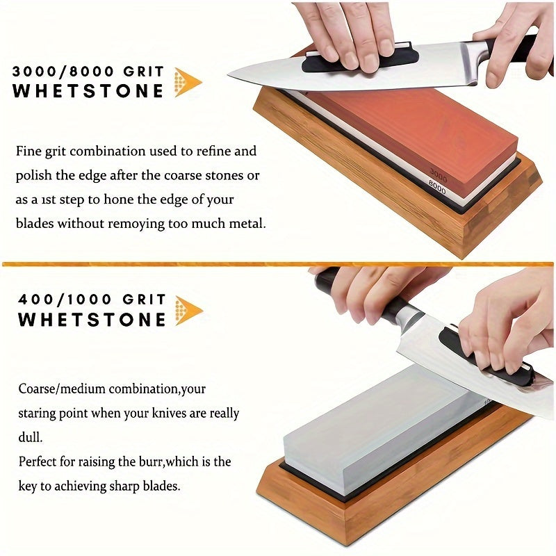 Set of 9 Kitchen Knife Sharpening Stones with Grits, Sharpening Kit, and Tools