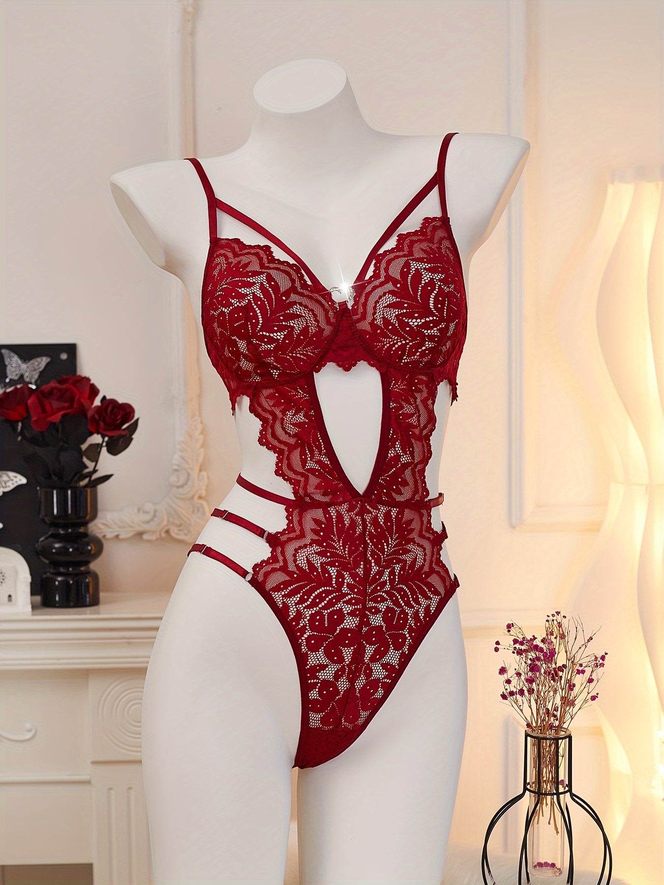 Кружевной боди-тедди с вырезами, нейлон, эластан, полупрозрачное, с низкой поддержкой, нижнее белье