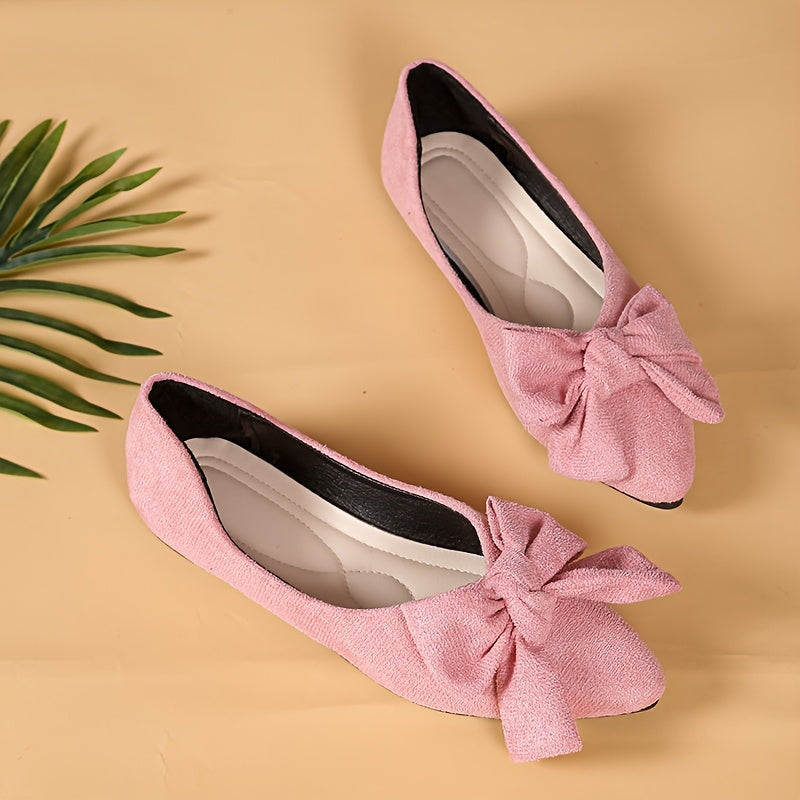 Women's Mary Jane Flats with Bow Detail - Pointed Toe Slip-On Comfortable Shoes