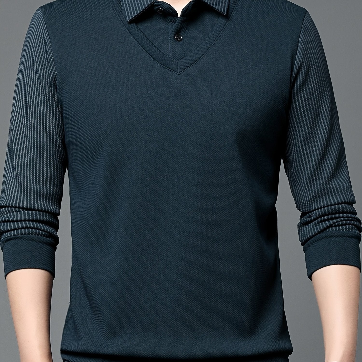 Мужская длинная рубашка-поло в полоску из полиэстера для отдыха на природе