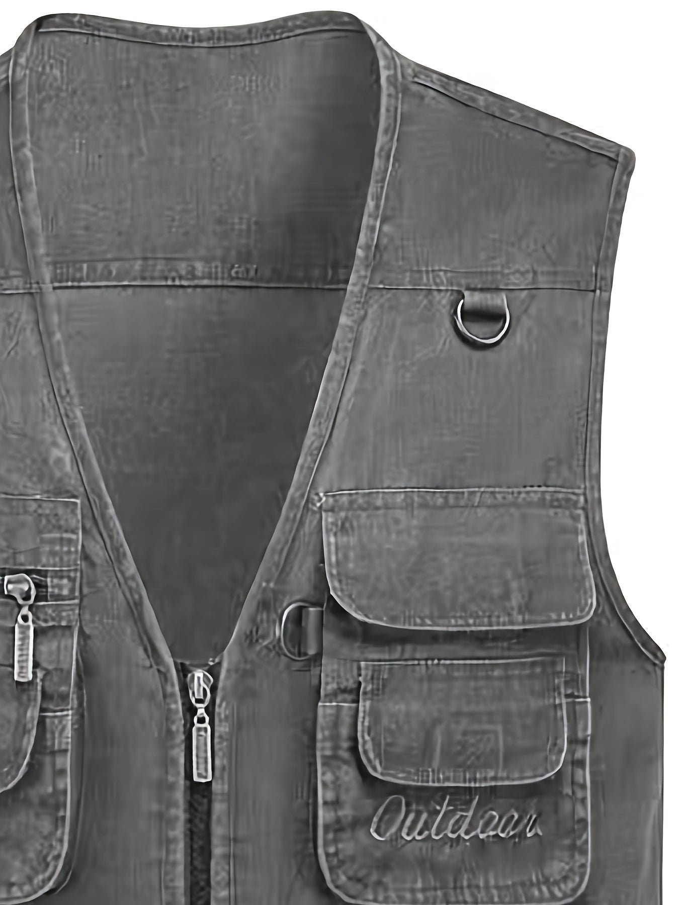 Plus Size Men's Cotton Blend Vest with Multiple Pockets for Spring Fall Winter