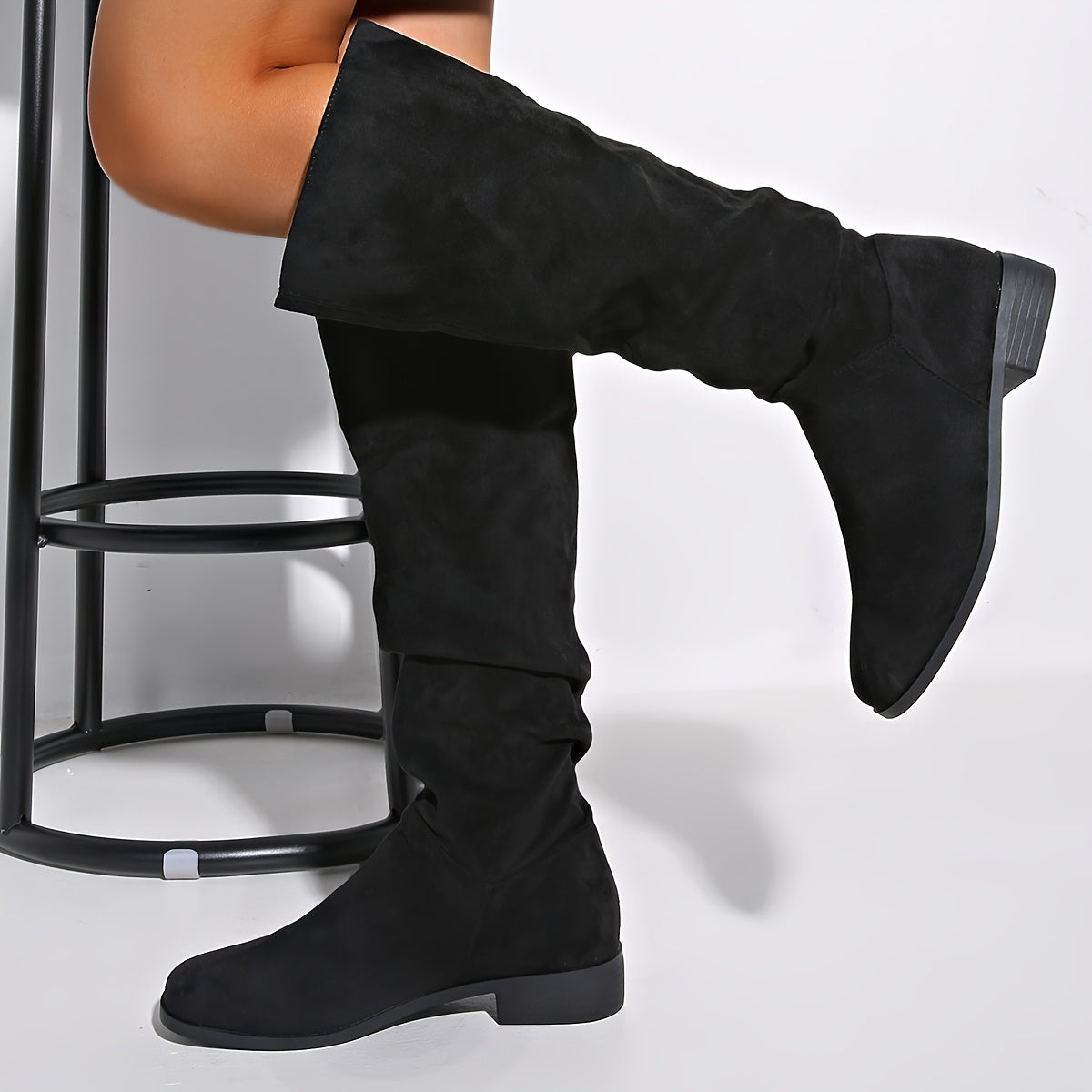 Women's Fleece-Lined Leather Knee-High Pointed Toe Western Cowboy Boots