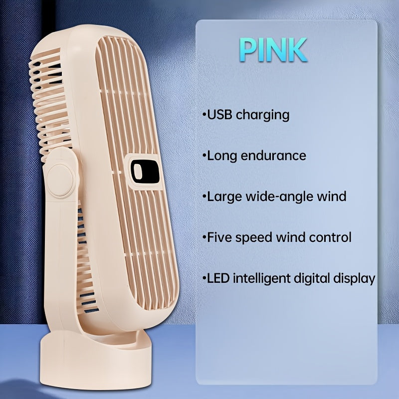 Ventilador portátil de escritorio blanco con doble motor, flujo de aire ajustable en 720°