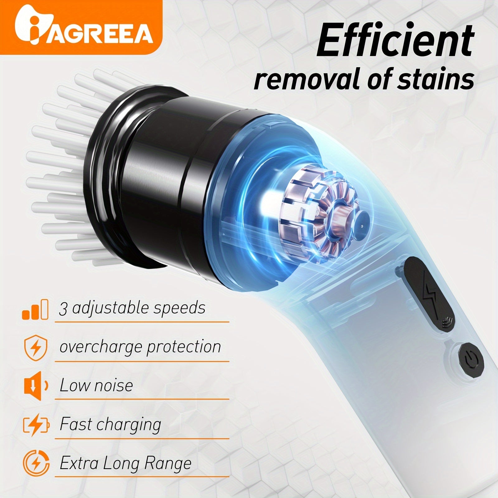 Electric Cordless Rotating Cleaning Brush with 3 Speeds and Replaceable Heads for Tiles Bathtubs and Sinks