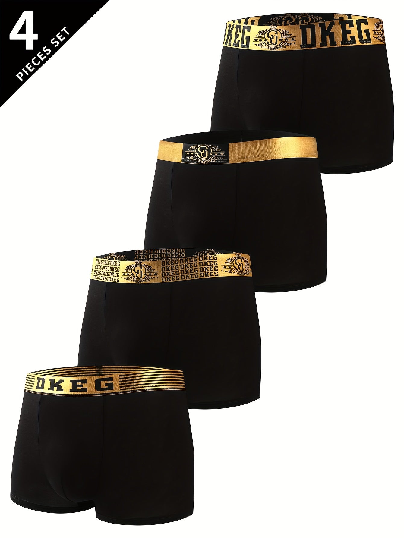 Pack de 4 pantalones cortos suaves para hombre en negro y dorado, viscosa y elastano, casual