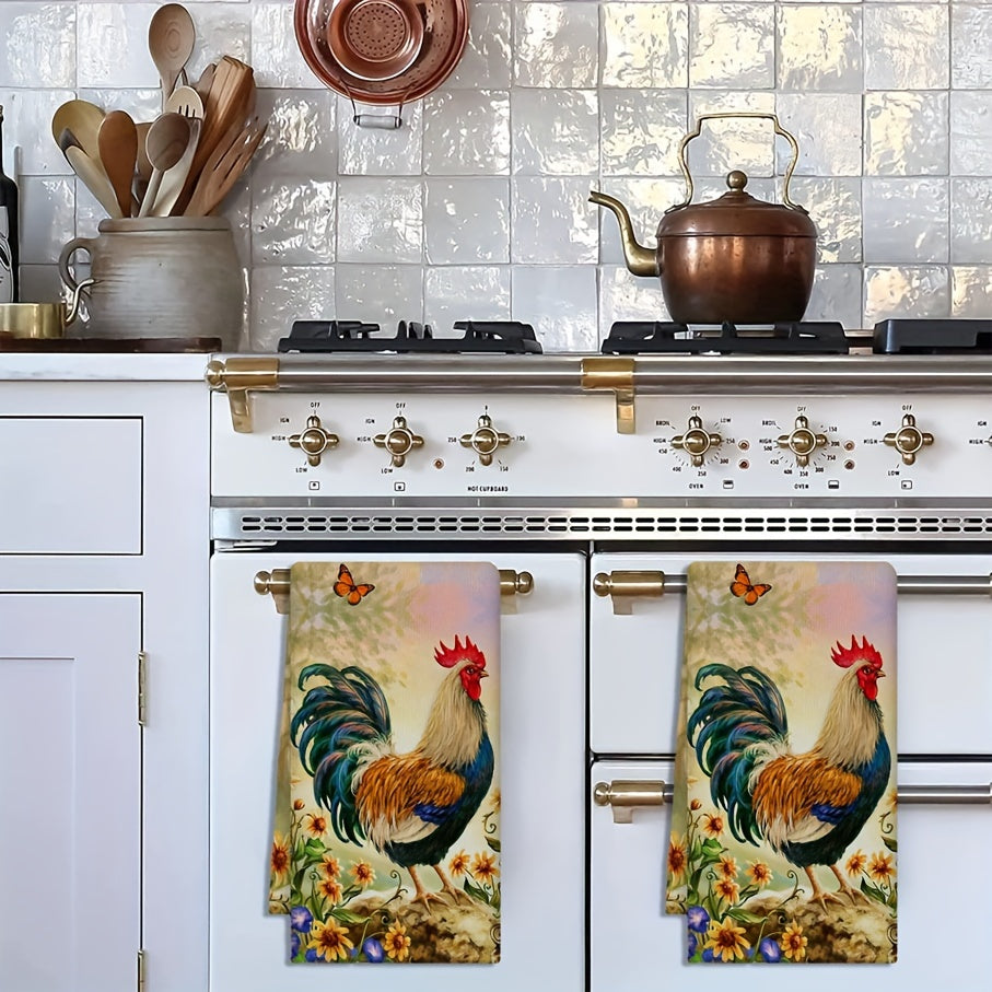 Microfiber Dish Towels Rooster Design Rustic Farmhouse Kitchen Bathroom Cleaning 45x72 cm