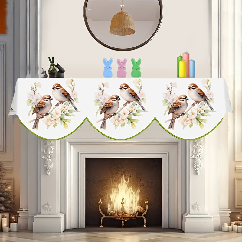 Spring Summer Bird and Flower Fireplace Scarf Polyester Rectangular Hearth Cover 49.78cm x 78.7cm