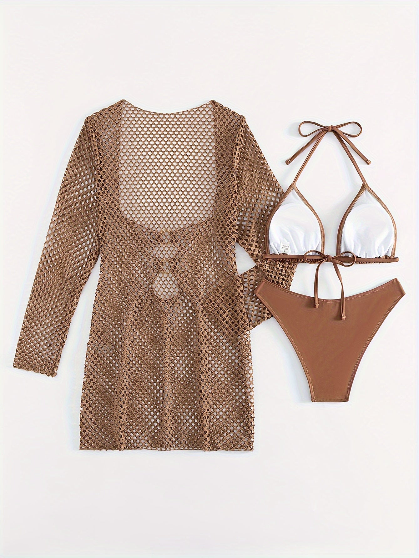 Women’s Halter Neck Bikini Set with Sheer Cover-Up Polyester Spandex High Stretch