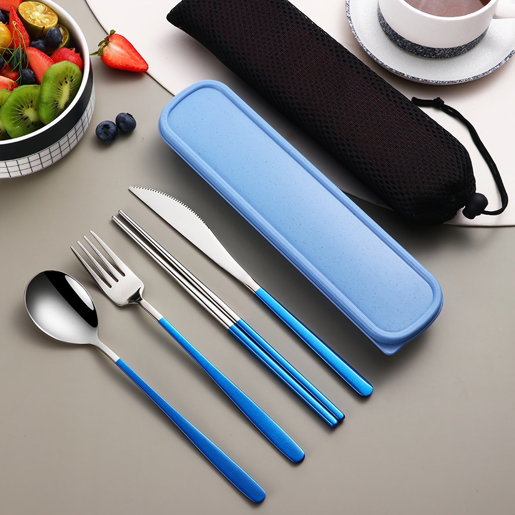 Stainless Steel Cutlery Set with Knife Fork Spoon and Chopsticks for Picnics Camping