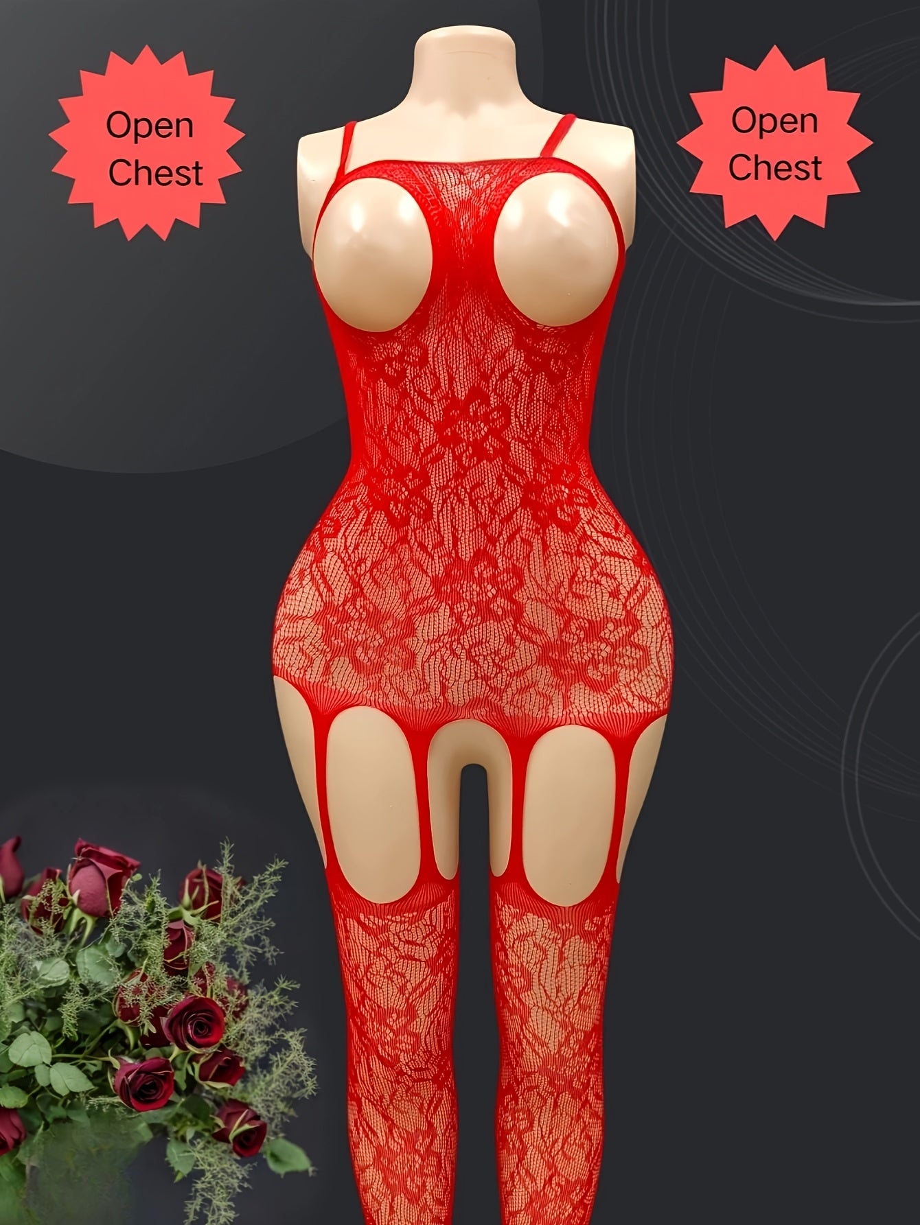1 dona ayollar uchun sexy jacquard shaffof bodysuit, 95% polyamid va 5% elastandan tayyorlangan. To'qilgan mato, yengil qo'llab-quvvatlash, ko'krak yostiqsiz. Kattalar uchun baliq to'rli ichki kiyim, yelka tasmalari va ochiq qorin bilan.