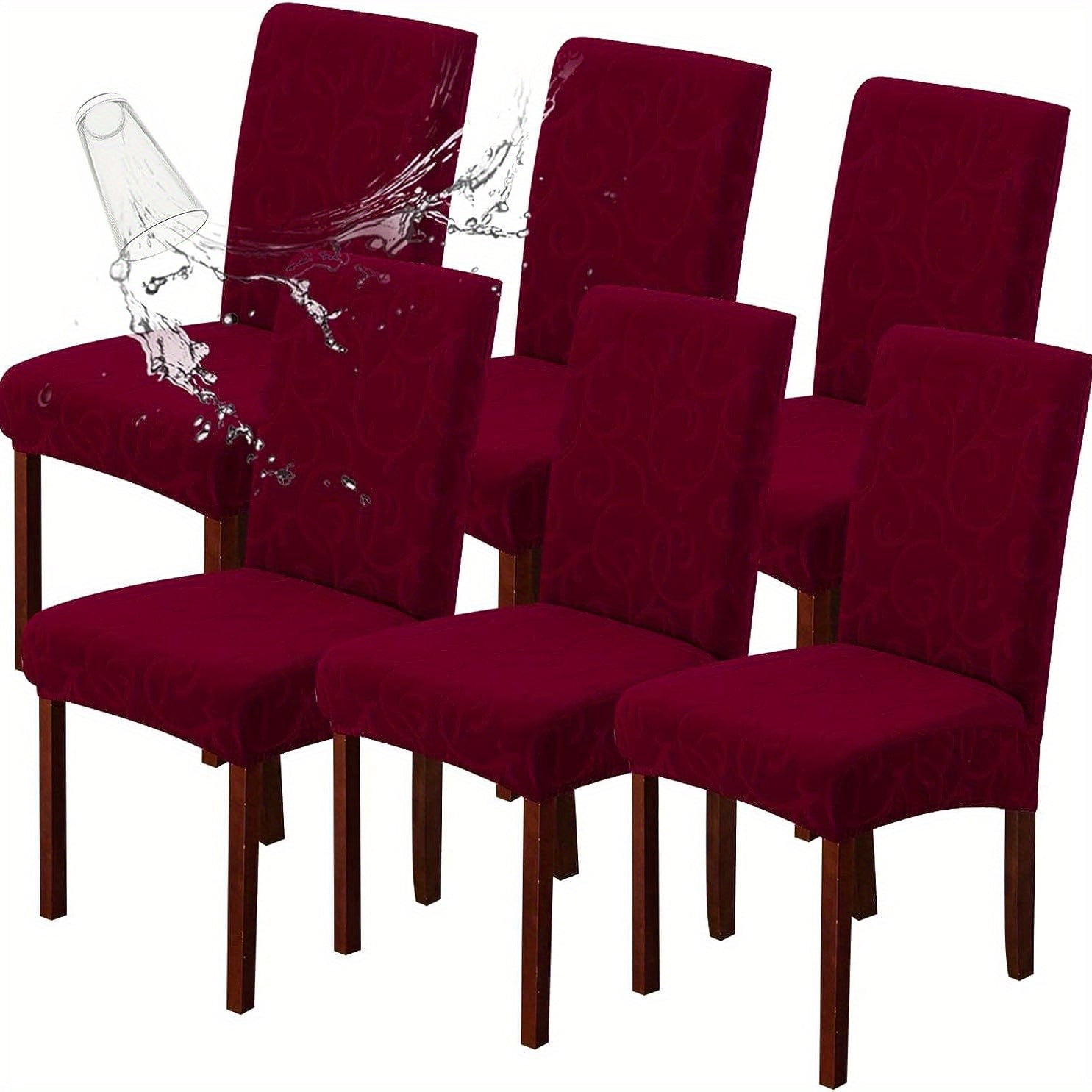 4 yoki 6 dona suv o'tkazmaydigan stul qoplamalari, ovqatlanish stullari uchun cho'ziladigan jacquard dizayni. Uyda yoki tijoratda foydalanish uchun olib tashlanadigan, yuviladigan himoya.